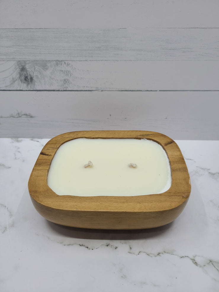 Hand-Poured Cinnamon Candle in a Teak Wood Tray