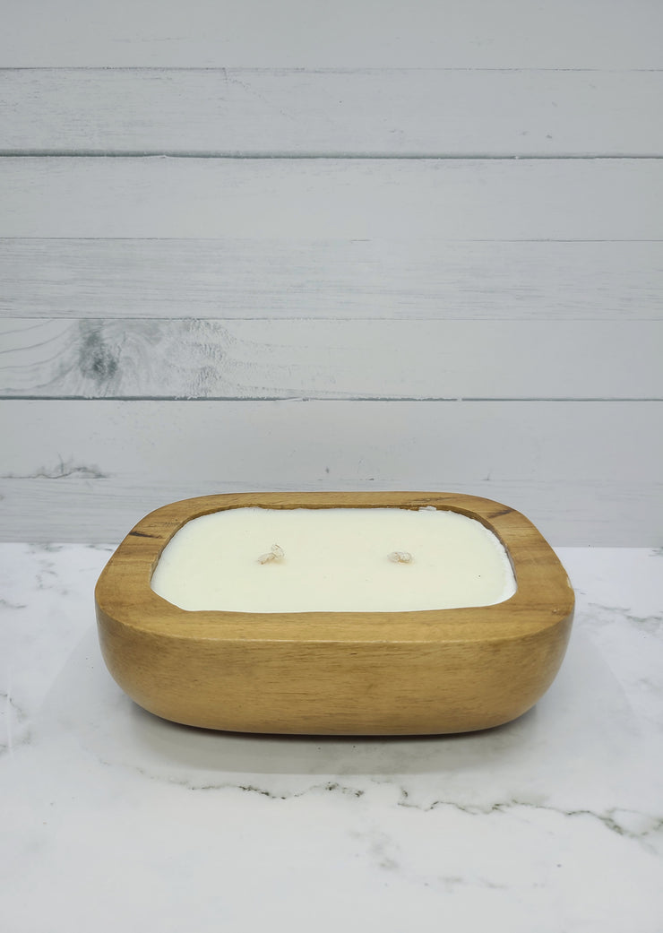 Hand-Poured Cinnamon Candle in a Teak Wood Tray