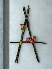 Rustic Wood Sticks Letter A with Dried Florals.
