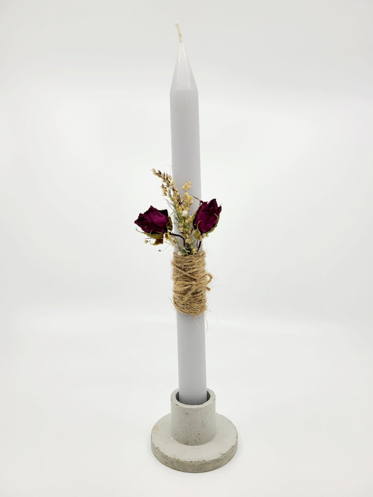Candle with Dried Flowers with Handmade Concrete Holder